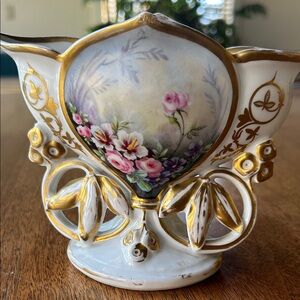 Floral Porcelain Vase with Gold Accents